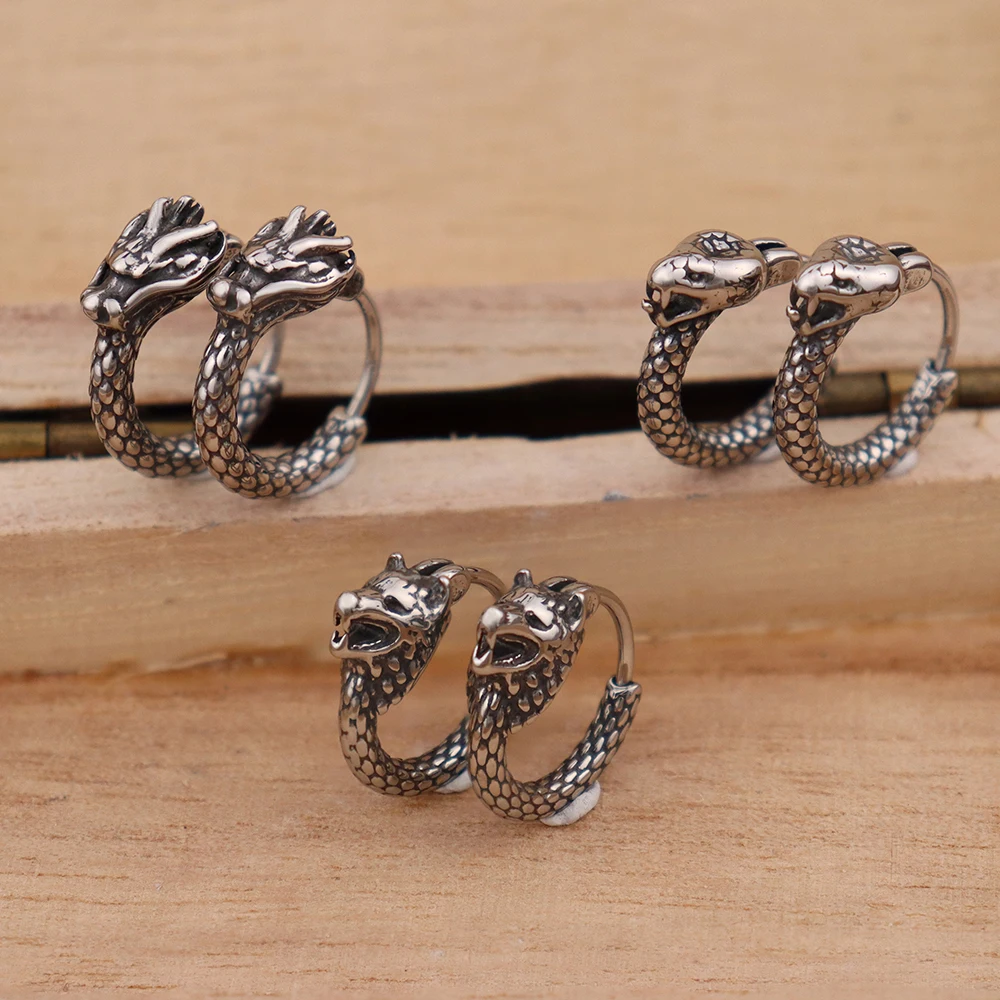 Серьги-кольца Viking Wolf Head из нержавеющей стали