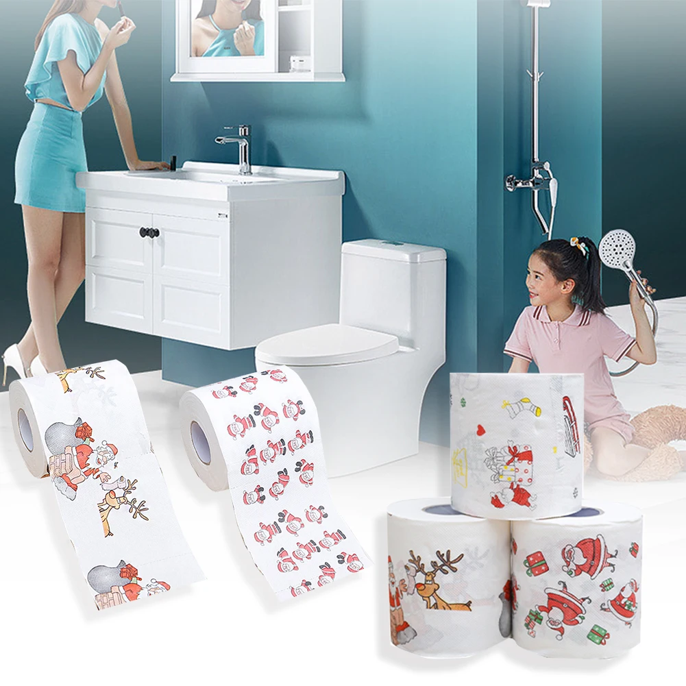 

Christmas Pattern Series Printed Roll Paper Toilet Paper Santa Claus Reindeer Decoration Supplies Theme Holiday New Year Gift