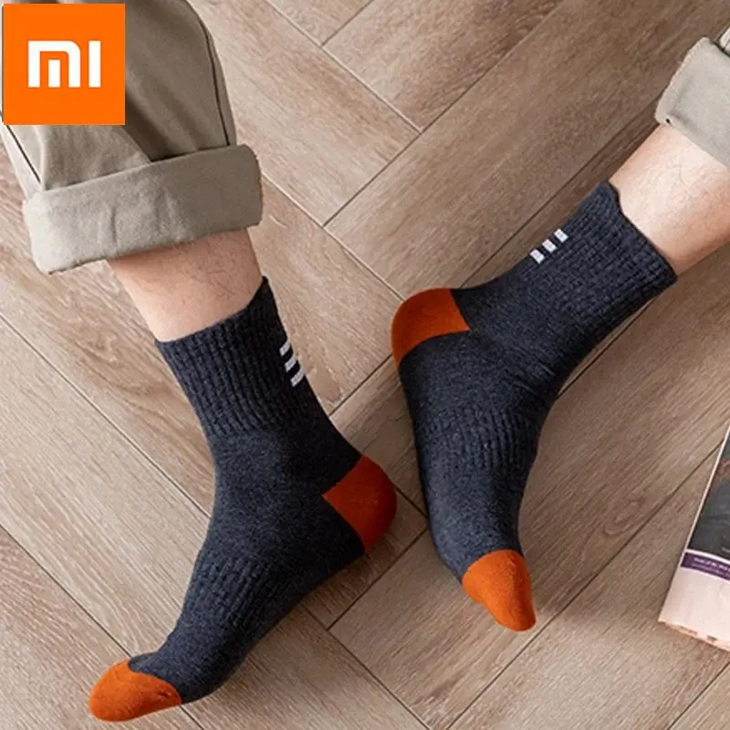 Xiaomi 5 Pairs 100% Cotton Men Socks High Socks Trendy Street Sports Sock Men's Cotton Breathable Stocks for Students Size 39-44