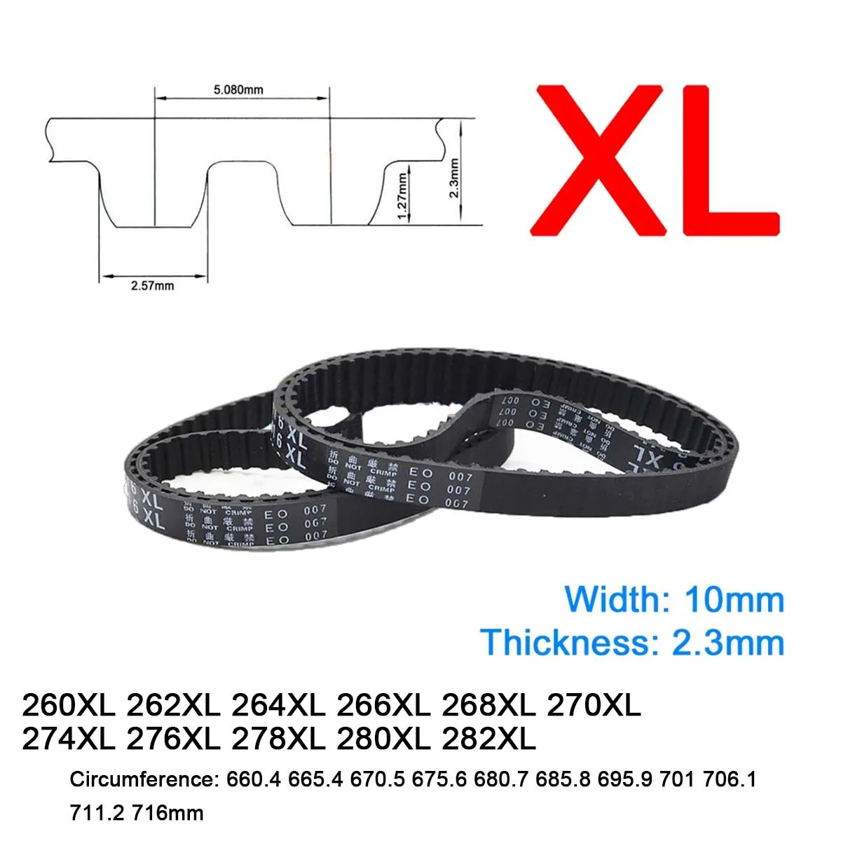 

1Pc Width 10mm XL Rubber Trapezoid Tooth Timing Belt 260XL 262XL 264XL 266XL 268XL 270XL 274XL 276XL 278XL 280XL 282XL Closed