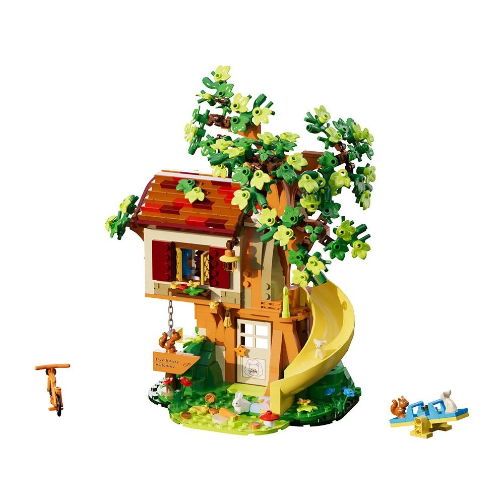 Дом на дереве леса креативная серия модель строительного блока частицы ручной