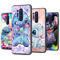 disney cute lilo stitch tempered glasses phone case for oneplus nord 2 5 6 7 8 9 10 t pro 100 10 couple protective sleeve gift