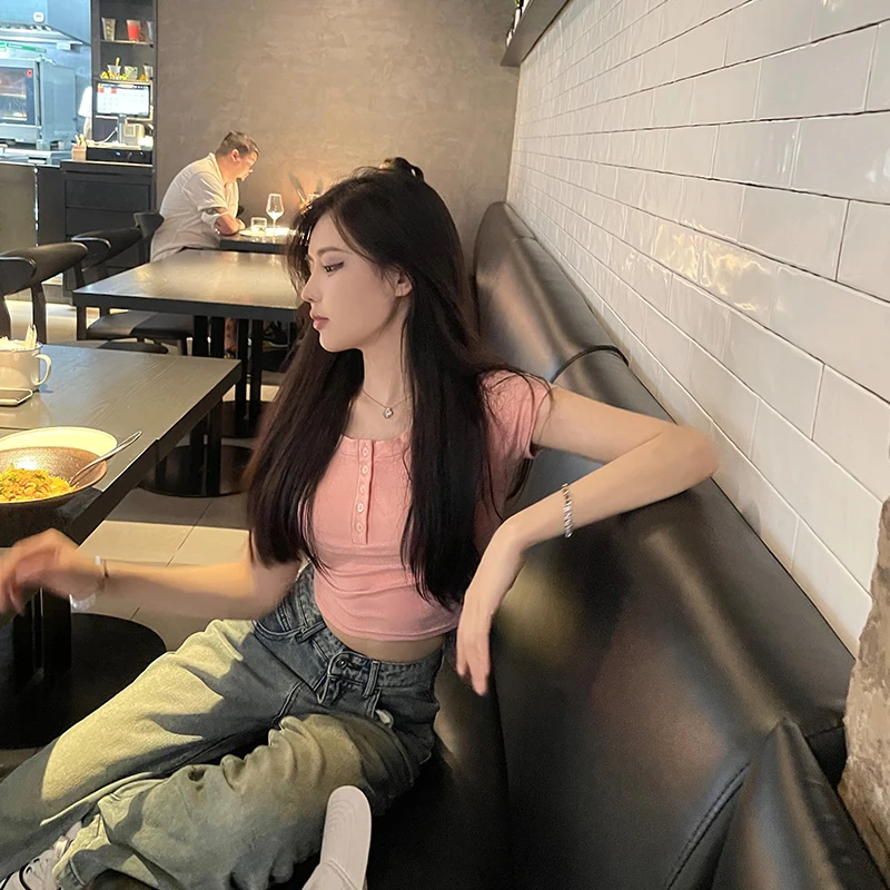 

Летняя нижняя рубашка женская одежда с приталенным белым жилетом внутри небольшого топа футболка на пуговицах с круглым вырезом