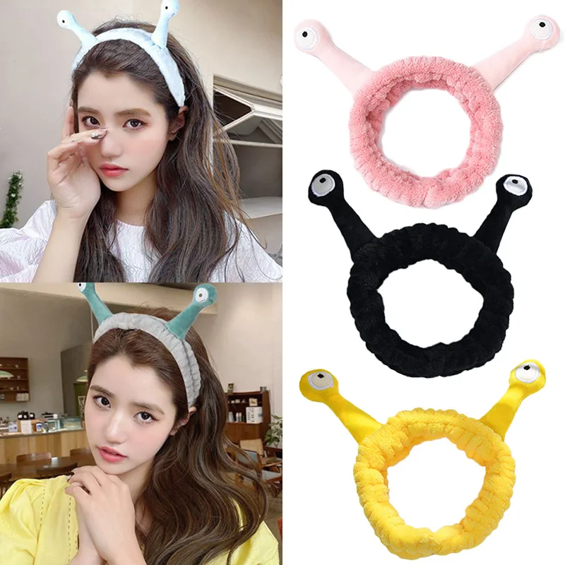 

Cartoon Big Eye Snail Headband Cute Elastic Wash Face Makeup Hair Band Soft Warm Coral Fleece Hairbands For Women Girls Turban