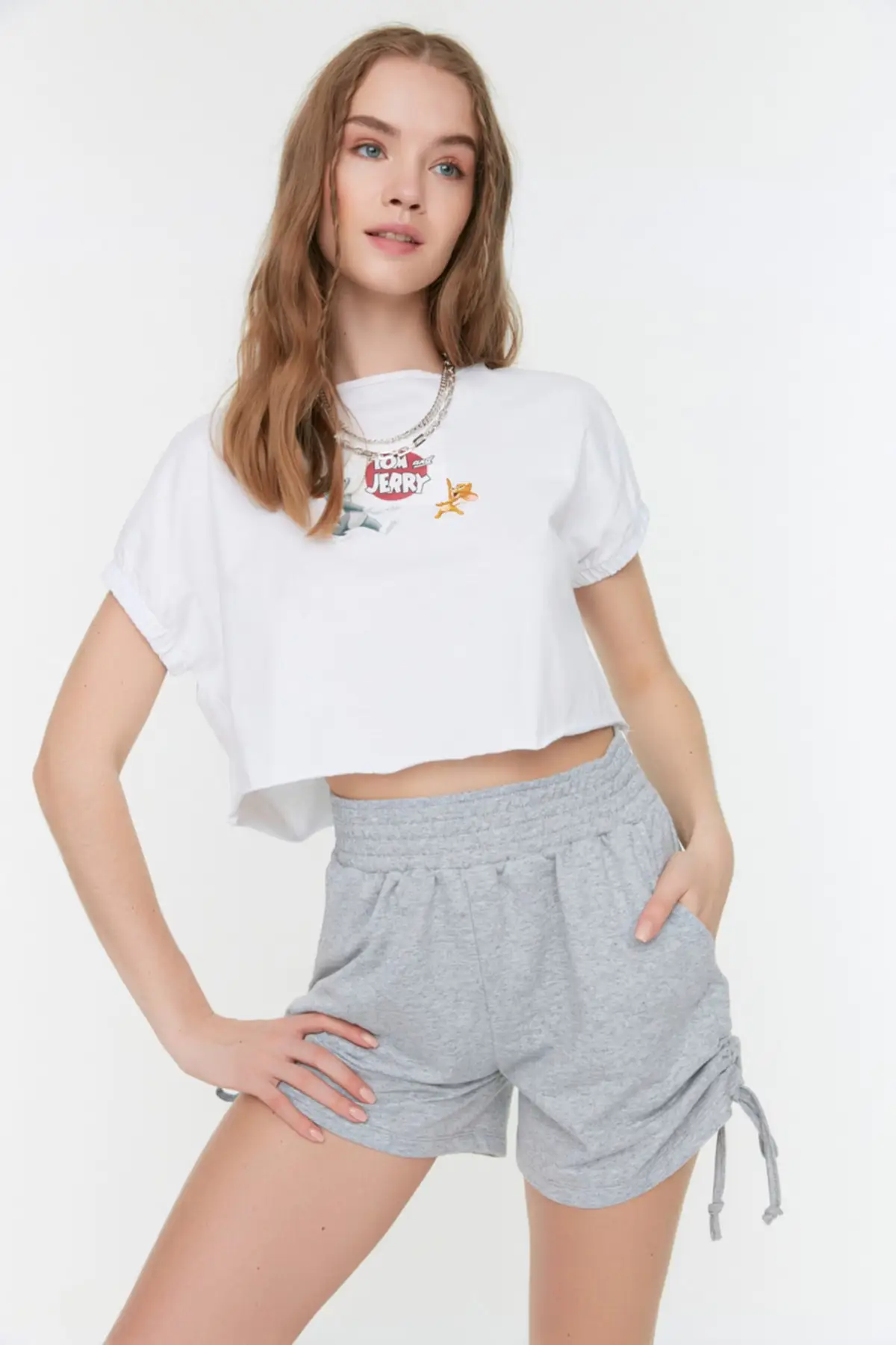 

Gray high waist knitted shorts & Bermuda