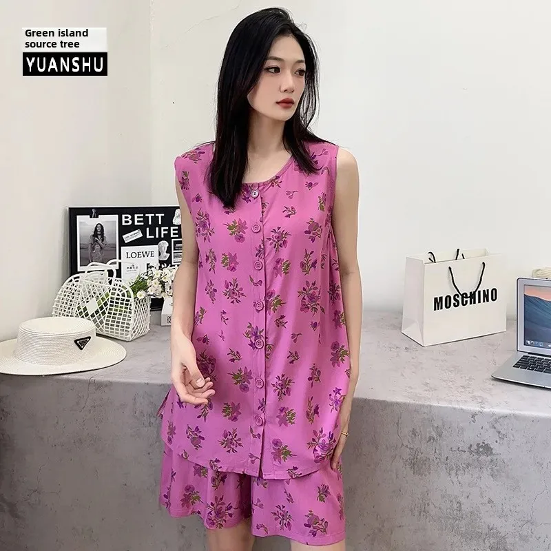 Женский комплект одежды для сна без рукавов из хлопка и шелка повседневная