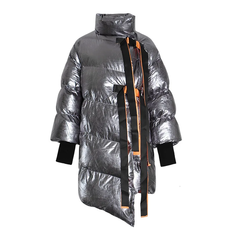 Winter Clothes Women Loose Cotton Wear 2022 Autumn Winter New Bright Face Binding Irregular Medium Length Women's Thick Coat