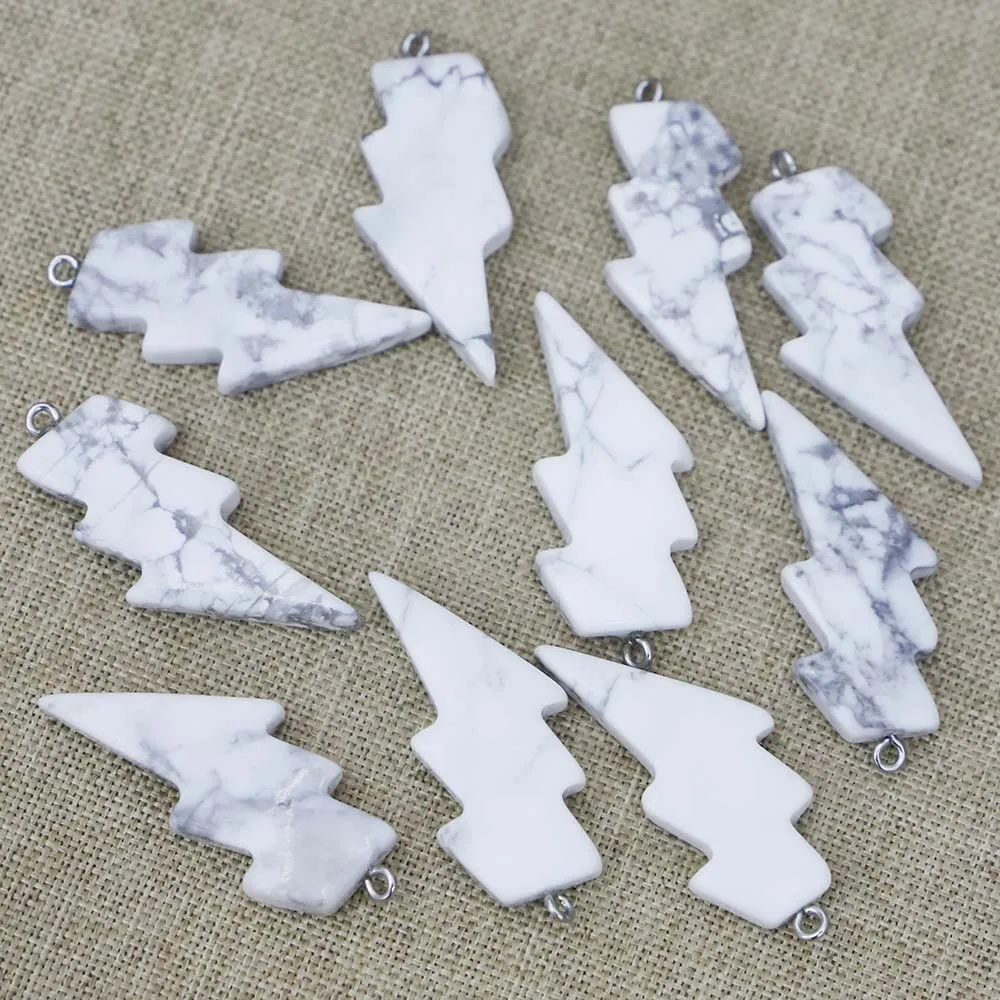 

Natural White Turquoise Stone Lightning Pendant Necklace Mineral Healing Charms DIY Fashion Jewelry Making Accessories Gift 8Pcs
