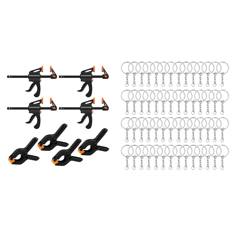 

200Pcs Separate Key Ring And Chain And Jump Ring In Bulk With 8Pcs F-Clamps Clamp Kit,Quick Release Screw Clamps Clamps