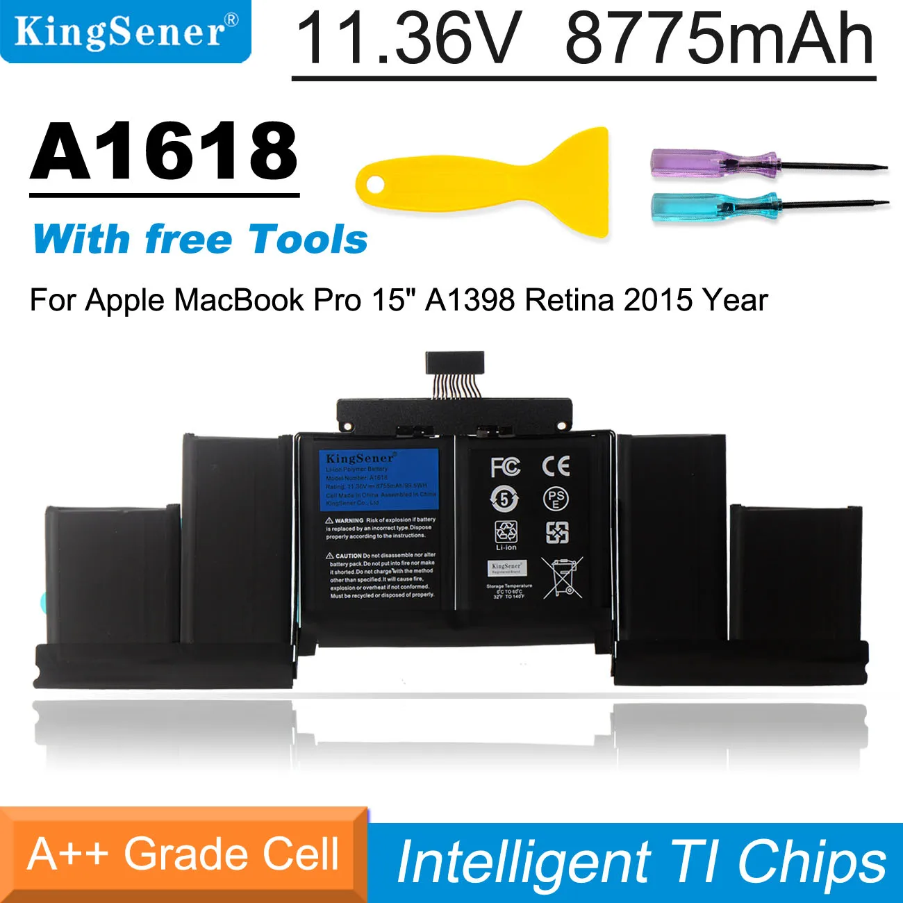 Аккумулятор KingSener A1618 для Apple MacBook Pro, 11,36 в, 2015 Вт/ч, 15 дюймов, Retina A1398, 00079 год, 020-, MJLQ2LL/A, MJLT2LL/A, с инструментами Аккумулятор KingSener A1618 для Apple MacBook Pro, 11,36 в, 2015 Вт/ч, 15 дюймов, Retina A1398, 00079 год, 020-, MJLQ2LL/A, MJLT2LL/A, с инструментами