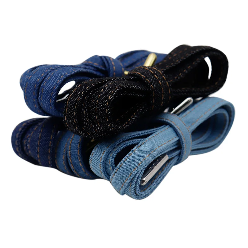 8mm Premium Flat Denim Shoelaces Metal Aglet Classic Laces Customize Your Kicks Blue Black Shoestrings For Sneakers