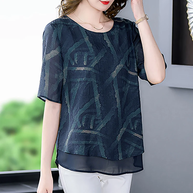 Блузка женская шифоновая с принтом Модная элегантная облегающая Повседневная
