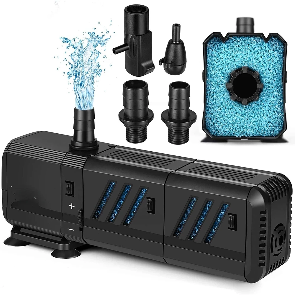 

4 In 1 Submersible Aquarium Water Pumps Ultra Silent Oxygen Air Pump Wave Maker for Hydroponics Pond Fish Tank Sponge Filter