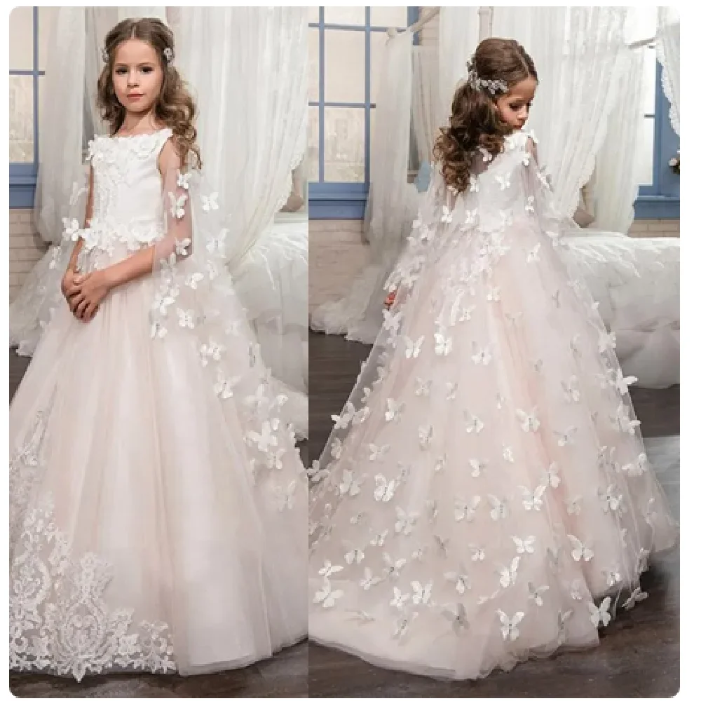 

Simple Flower Girl Dresses Spoon Collar Sleeveless Wedding Princess Appliqued Lace Baby First Communion Dress Birthday Prom