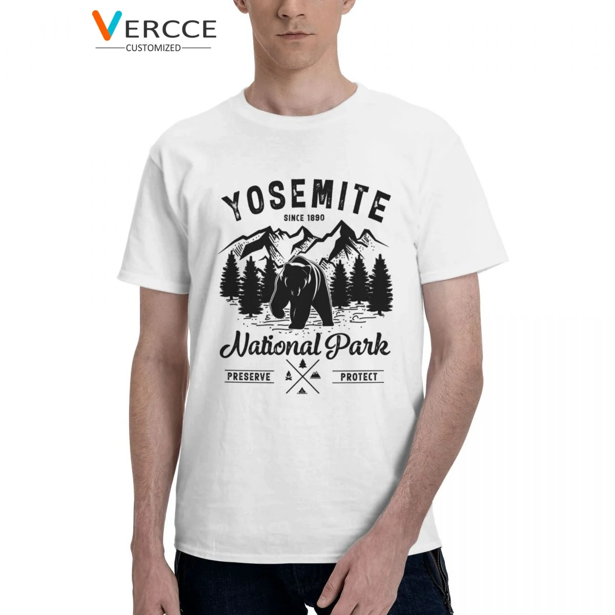 

Yosemite National Park Since 1890 Vintage Bear T Shirt Cotton High Quality Tees Short Sleeve Clothing Mens Women Tshirt Gift