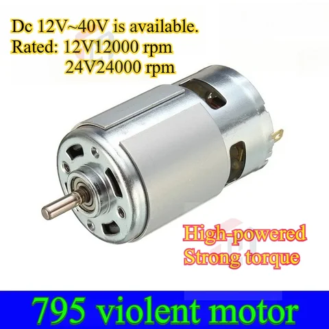Double Ball Bearing 795 DC Motor Round Shaft 12V24V High Speed, High Power and High Torque More Powerful Than 775 Motor 6.5KG/cm