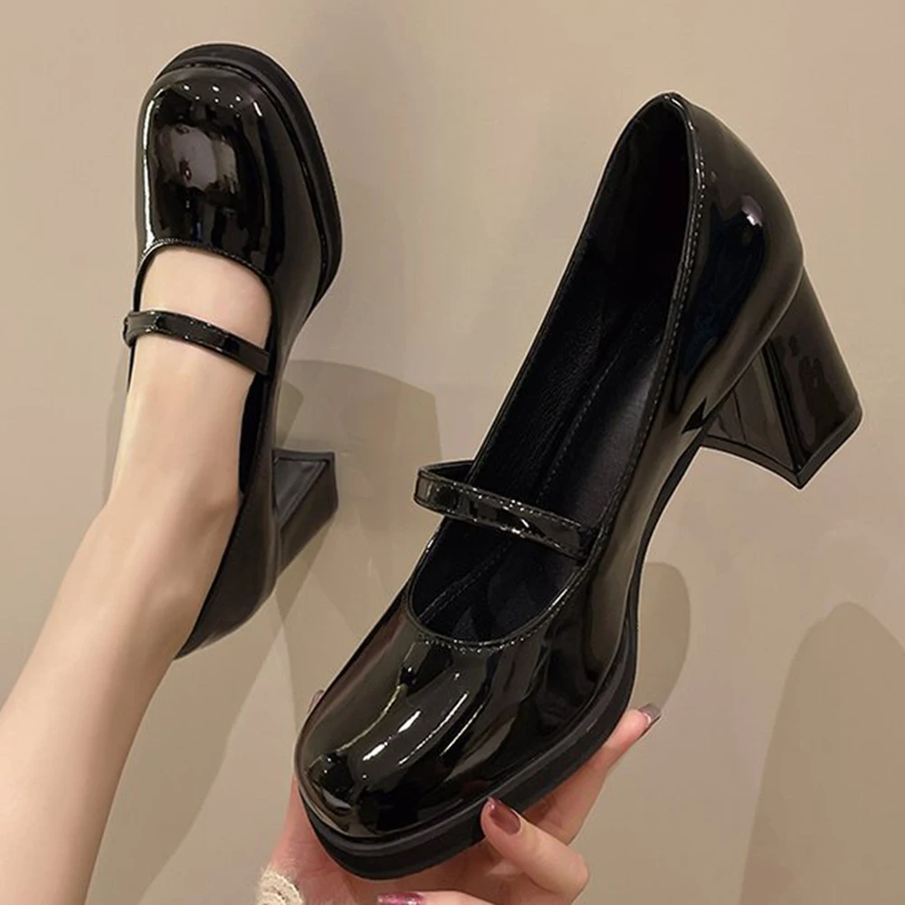 

Туфли-лодочки женские из лакированной кожи, на среднем каблуке, без застежки