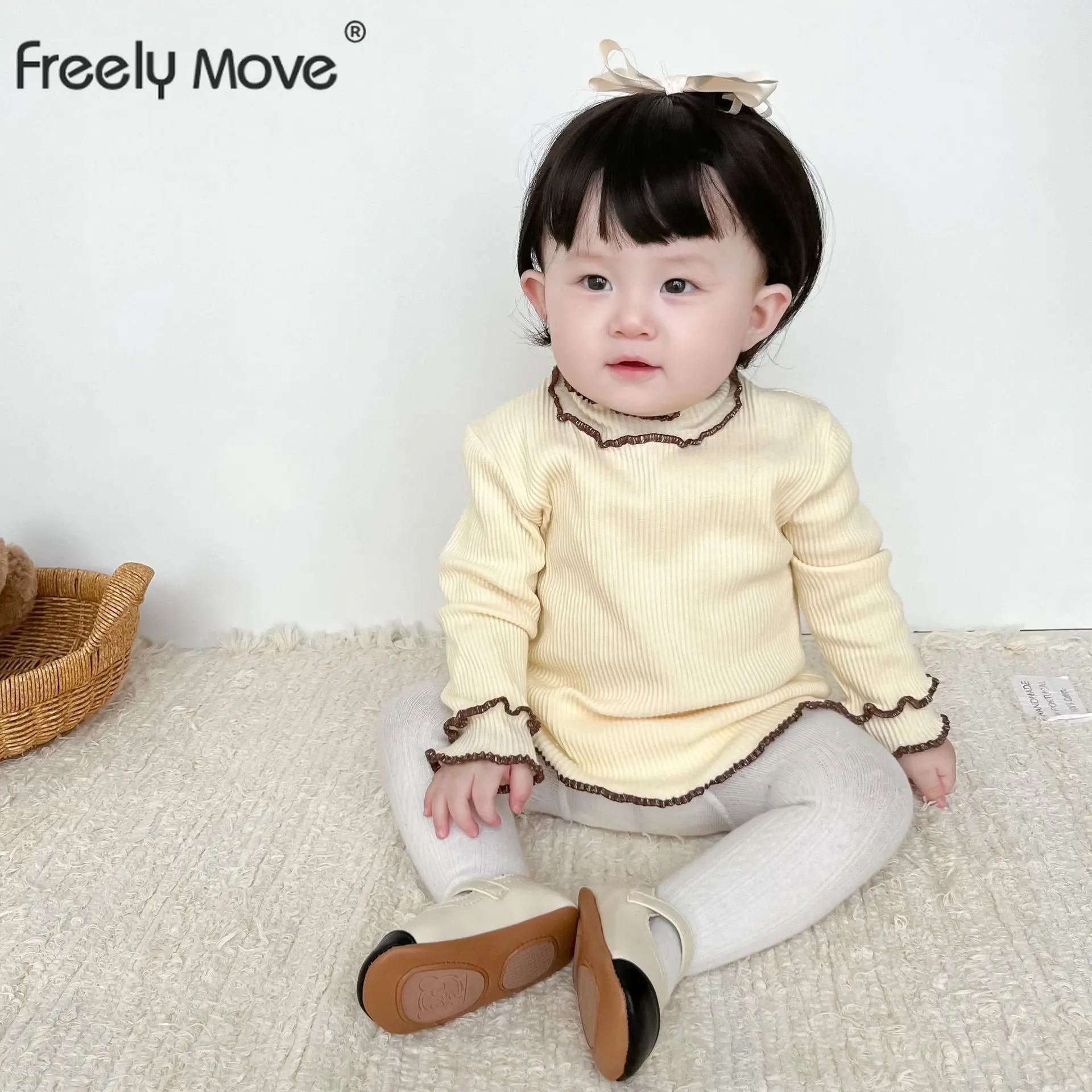 

Freely Move Autumn Baby Girl Bottoming Tops Cotton Kids Long Sleeve Striped T-shirts Solid Girls Shirts 2022 Children Clothing
