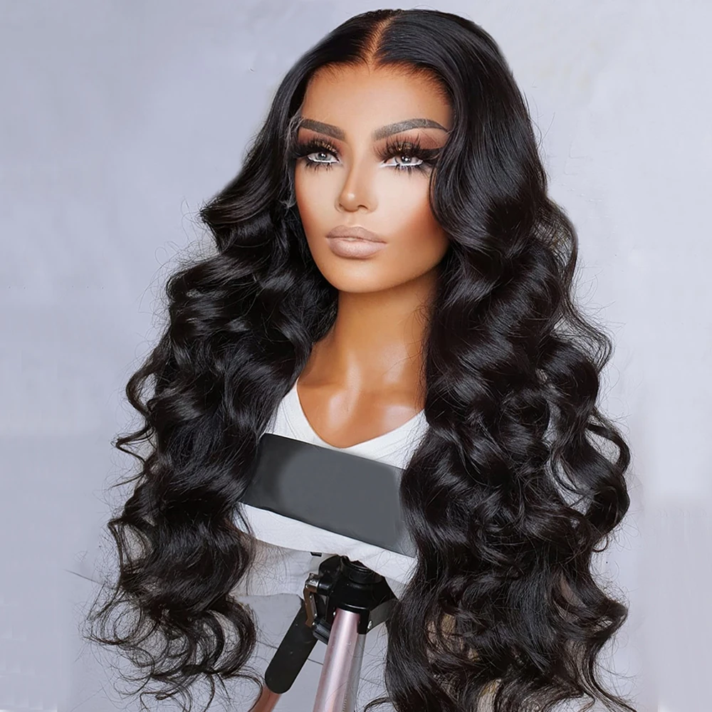 

Natural Hairline Preplucked 180 Density Body Wave 26 Inch Long Black Lace Front Wig For Women Babyhair Soft Glueless Daily Wig