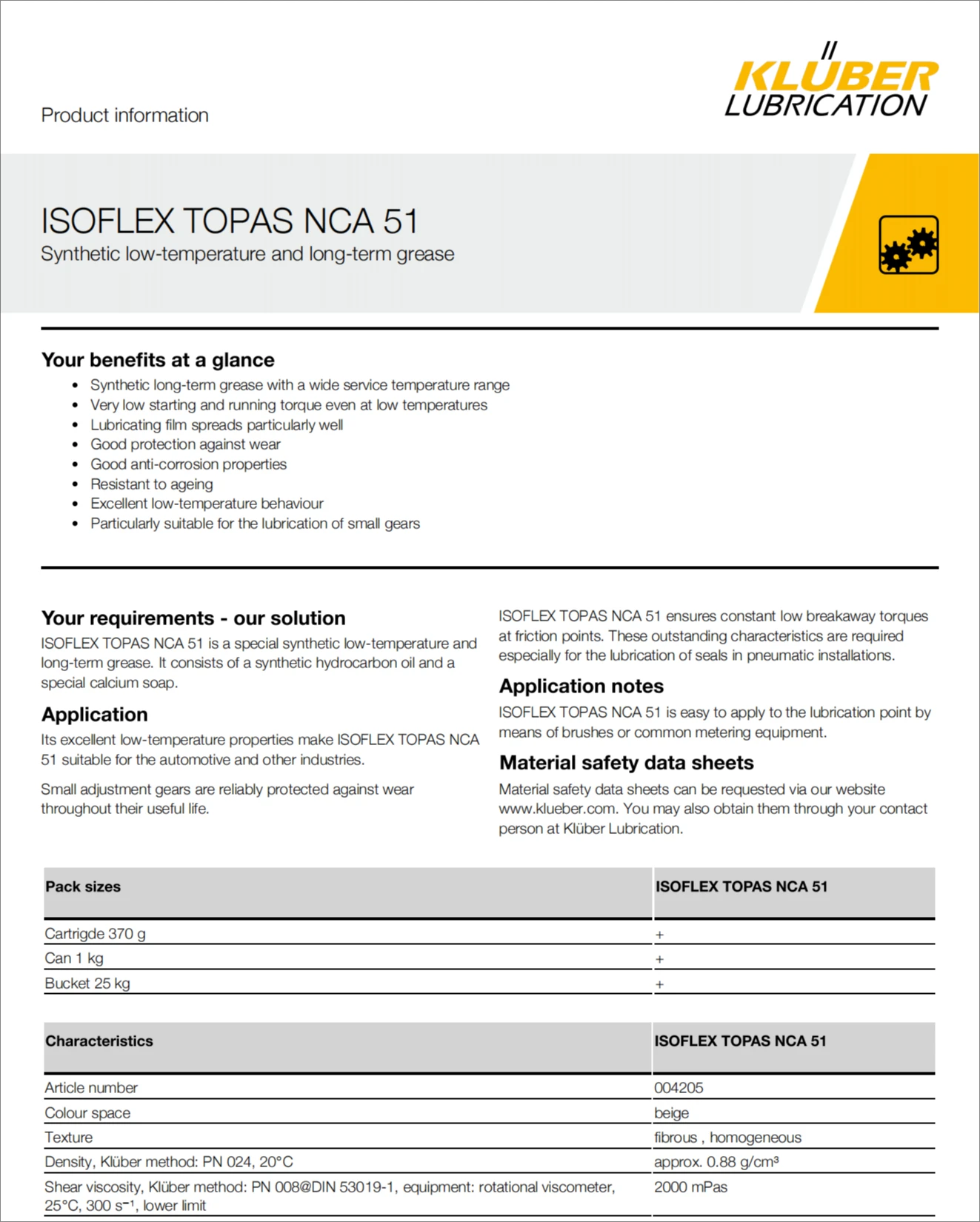 KLUBER ISOFLEX TOPAS NCA 51 смазка