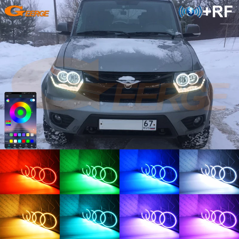 

For Baijah Tulos UAZ Patriot 2015 2016 2017 2018 2019 RF Remote BT App Multi-Color Ultra Bright RGB LED Angel Eyes Halo Rings