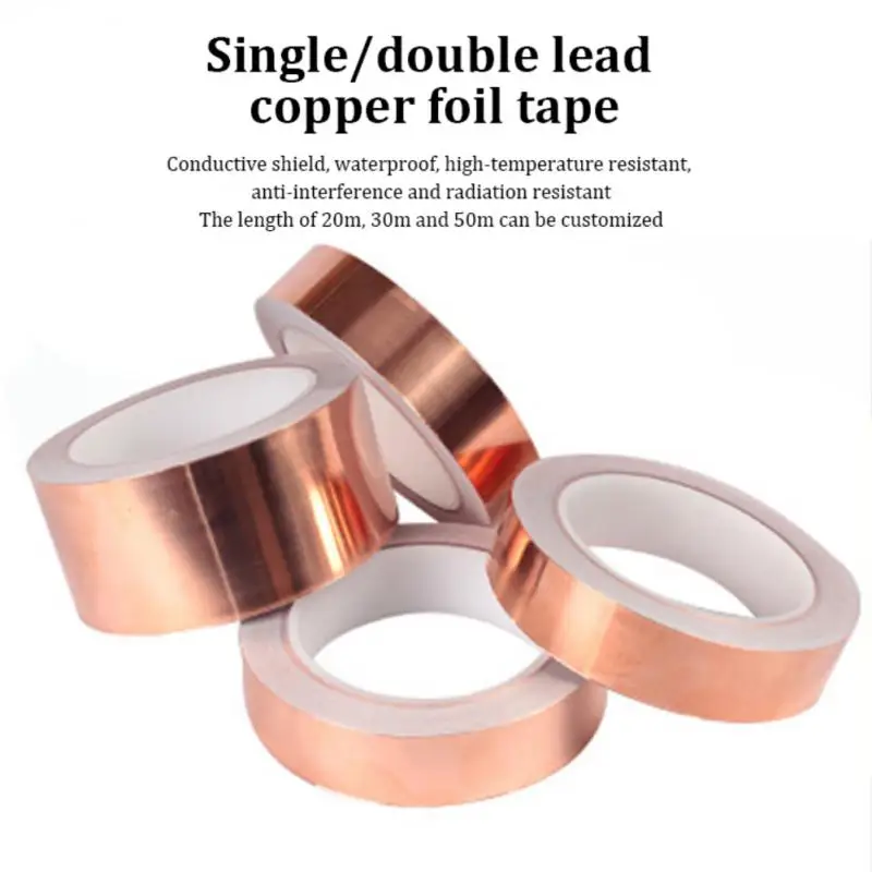

50m Double Guide Heat Resist Tape Electronic Copper Foil High Temperature Resistant Conductive Copper Foil Strip Self-adhesive