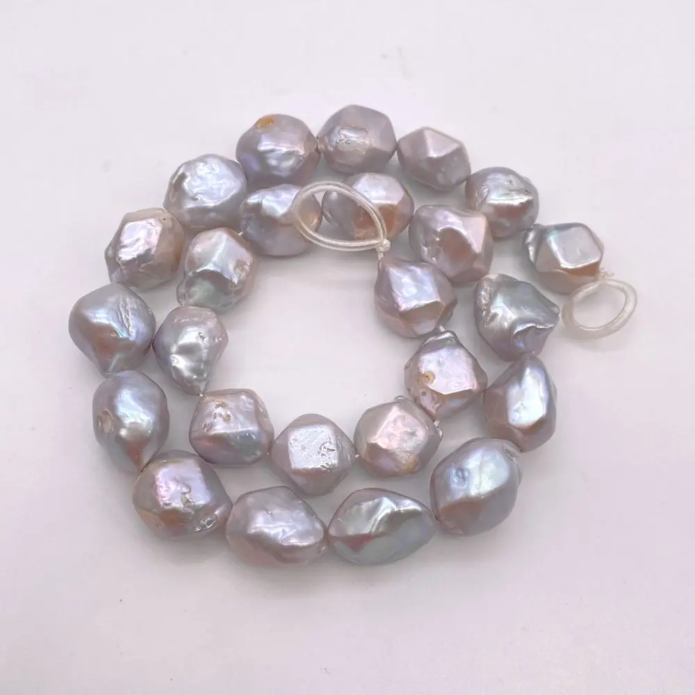 Polygon Shape 16-19mm Natural Freshwater Baroque Pearl 40-41cm/Strang Grey Gray Color Beads DIY 1.0mm Hole