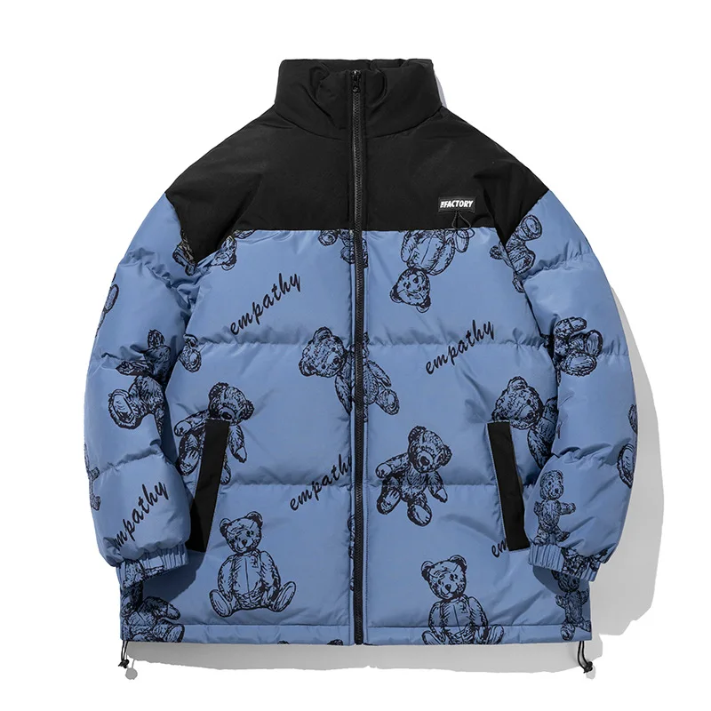 Men's Couples Winter Warm Jacket Thick Coat Patchwork Cartoon Bear Heated Padded Puffer Jacket Oversized Parka Men's Clothing