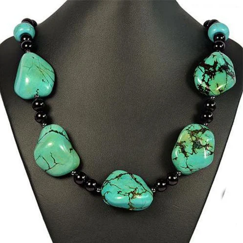 

Любимое жемчужное украшение, ожерелье из голубого бирюзы 20 дюймов, женское ожерелье ручной работы из драгоценного камня Агата, очаровательный подарок для женщин