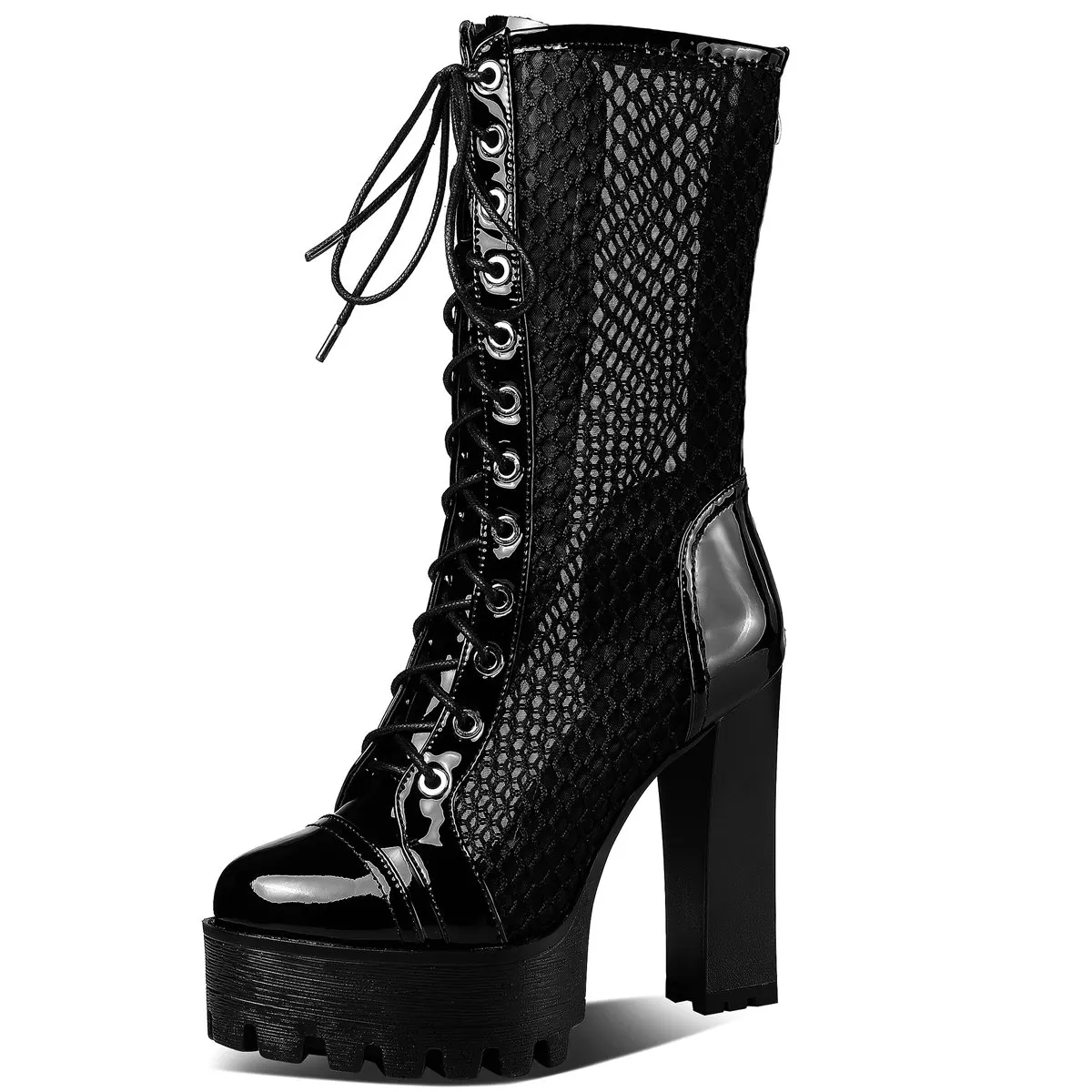 Summer Platform Pumps Shoes Women Lace Up Genuine Leather High Boots Female Round Toe High Heel Gladiator Sandals Casual Shoes