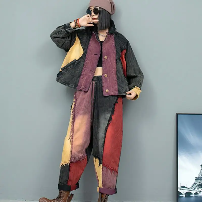 Индивидуальный Состаренный контрастный джинсовый жакет с прострочкой и длинным