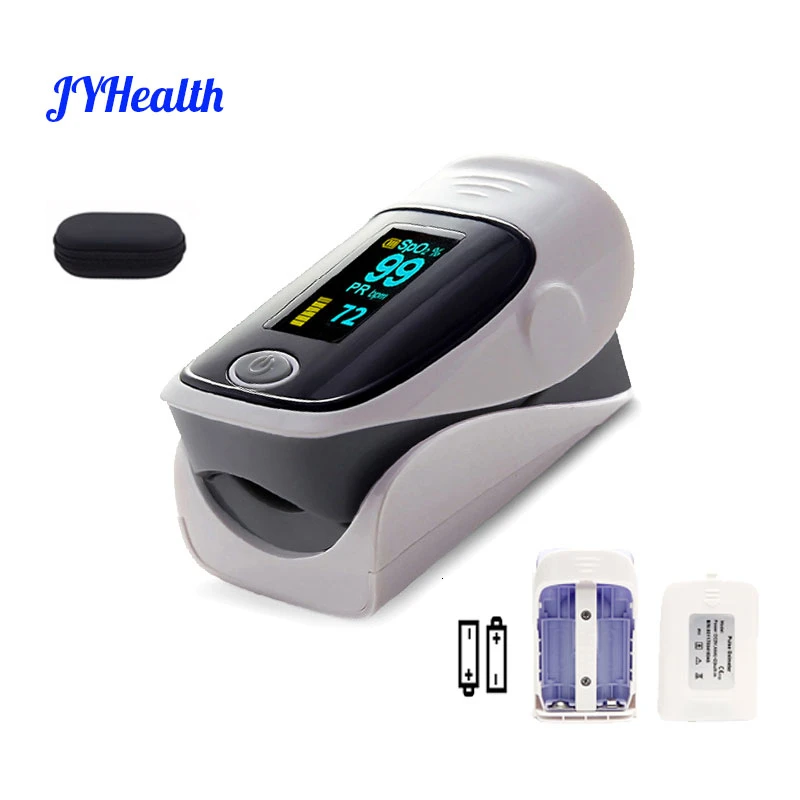 

JYHealth Digital finger pulse oximeter OLED medical pulsioximetro SPO2 PR PI health alarm Fingertip oximetro de dedo with case