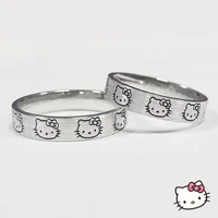 sanrioed hello kt anime kawaii ring stainless steel fashion accessories cartoon pattern expandable size jewelry decor women gift