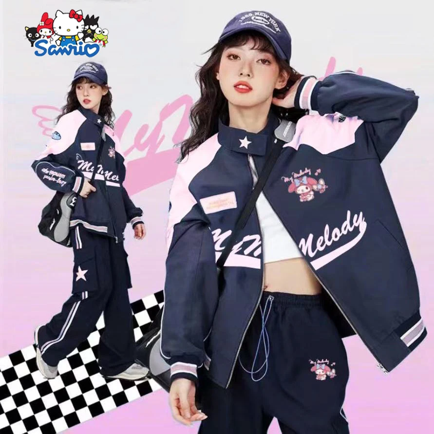 

2023 Cartoon My Melody Coat Kawaii Sanrio Anime Cute Warm Printed Windproof Jacket Loose Zipper Top Toy Jk Toy Girls Gifts