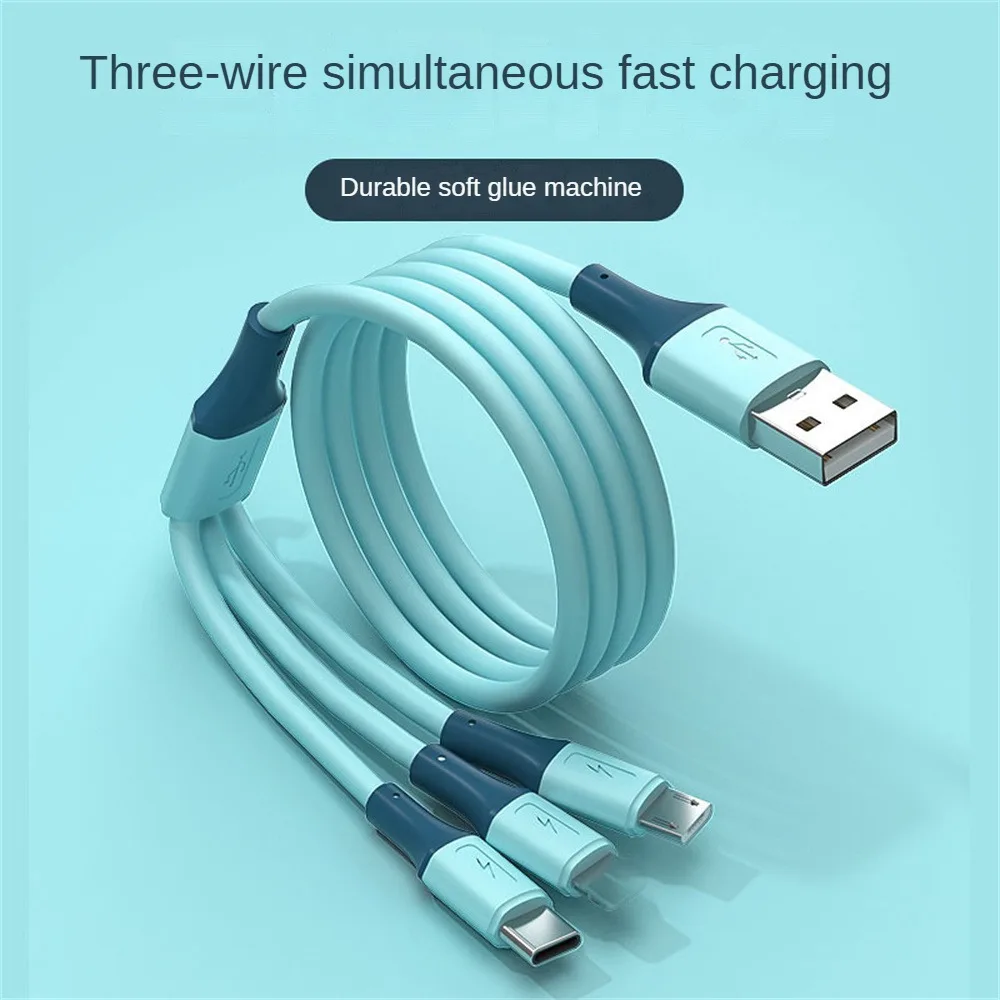 

Soft Rubber Micro Usb Type C Charger Cable Multi-function 3 In1 Charging Cable Liquid Silicone Flame Retardant Durable Data Line
