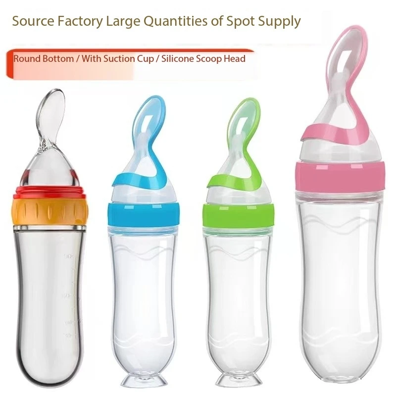 

Squeezing Feeding Bottle Silicone Newborn Baby Training Rice Spoon Infant Cereal Food Supplement Feeder Safe Tableware Tools