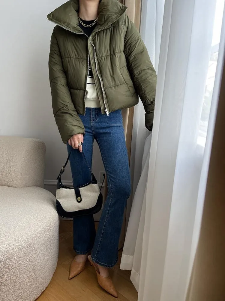 High-level Design Sense High Collar Black Bread Parka 2022 Autumn And Winter Short Loose Thick Warm Sustans Coat Jacket