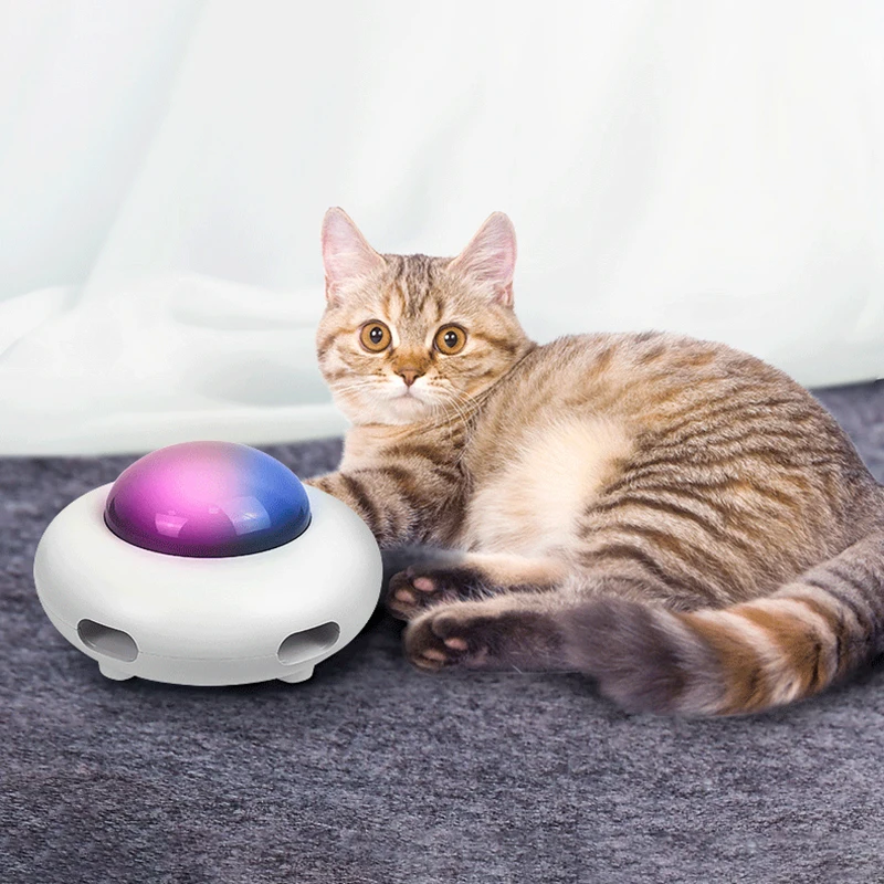 

Smart Cat Toy USB Charging Pet Turntable Catching Training Toys Indoor Puppy Kitten Interactive UFO Feather Teaser Supplies
