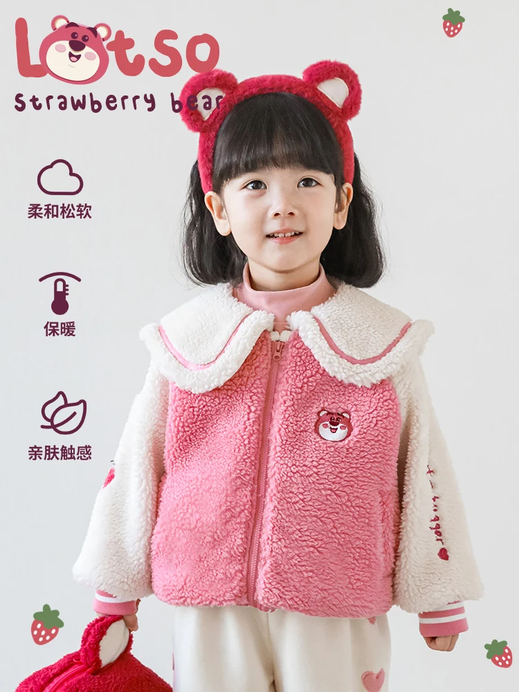 

Girl's Strawberry Coat Winter Baby's Trendy Navy Collar Fleece Children's Thick Warm Lapel Jacket