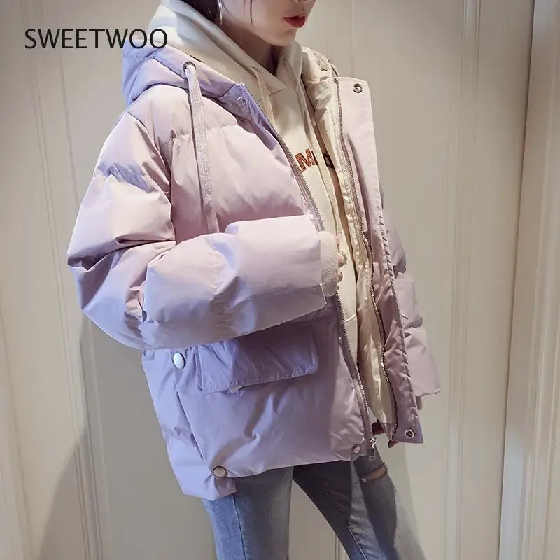 2022 Down Jacket Women's Winter Clothes Coat New Loose Thickened Hooded Padd Cotton Coats Parkas Bubble Short Puffer Jacket Tide