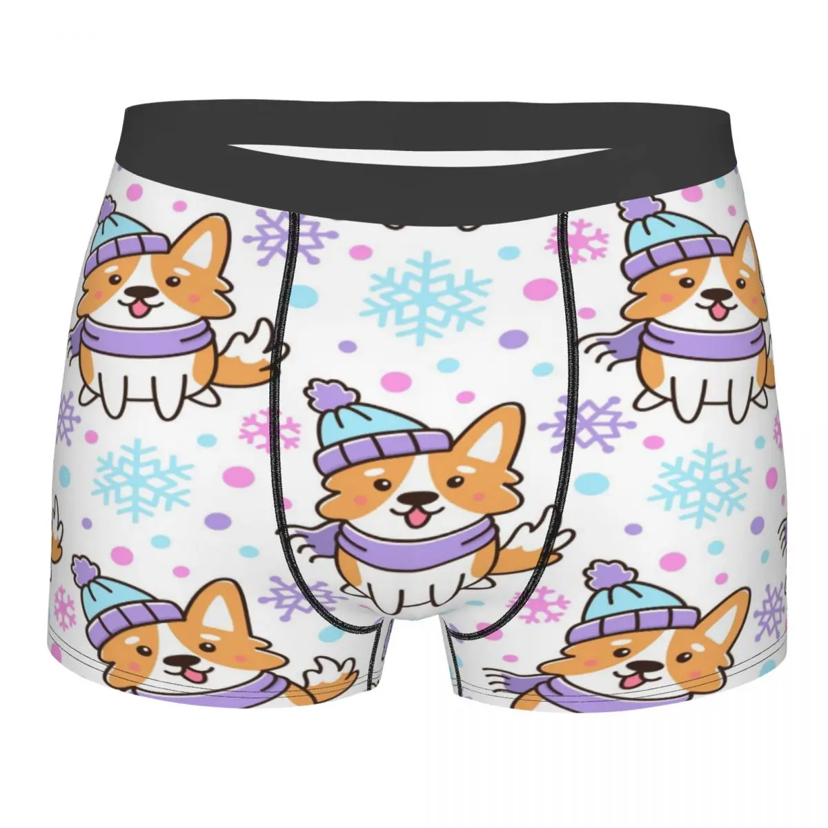 

Mens Boxer Sexy Underwear Cute Breed Welsh Corgi In Hat And Scarf With Snowflakes Underpants Male Panties Pouch Short Pants