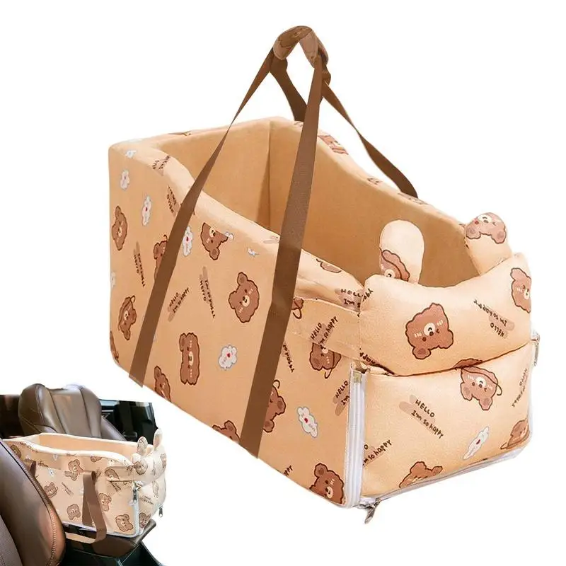 

Console Dog Car Seat Pet Booster Puppy Travel Car Carrier Bed ON Car Armrest Travel Carrier Cage Soft Washable Travel Bags For