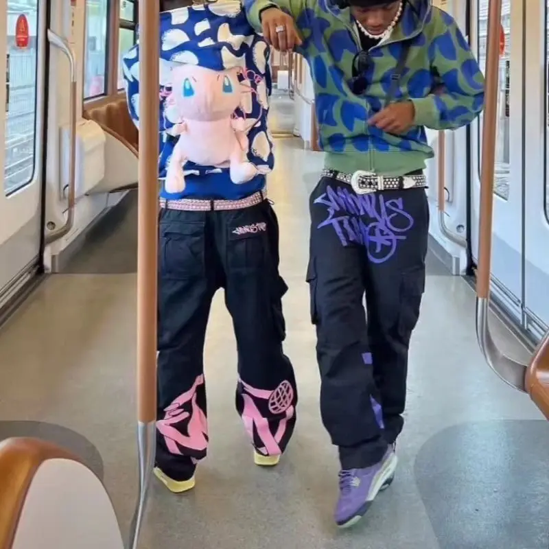 

Couple Minus Two Cargo Y2K Pants Women Spring Overalls Loose Baggy Harajuku Hip Hop Punk Gothic Rock Straight Wide Leg Trousers