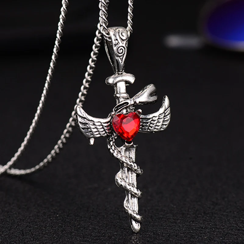 

Vintage Cross Snake Heart Necklaces for women punk metal silver color dagger pendant Necklace Exaggerated Personality Jewelry