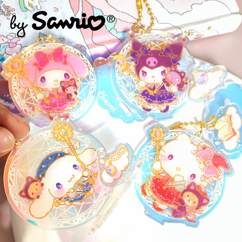

New Sanrio Hello Kitty Cinnamoroll Kuromi Acrylic Laser Keychain Kawaii Creative Doll Keyring Bag Pendant Bag Charm Accessories