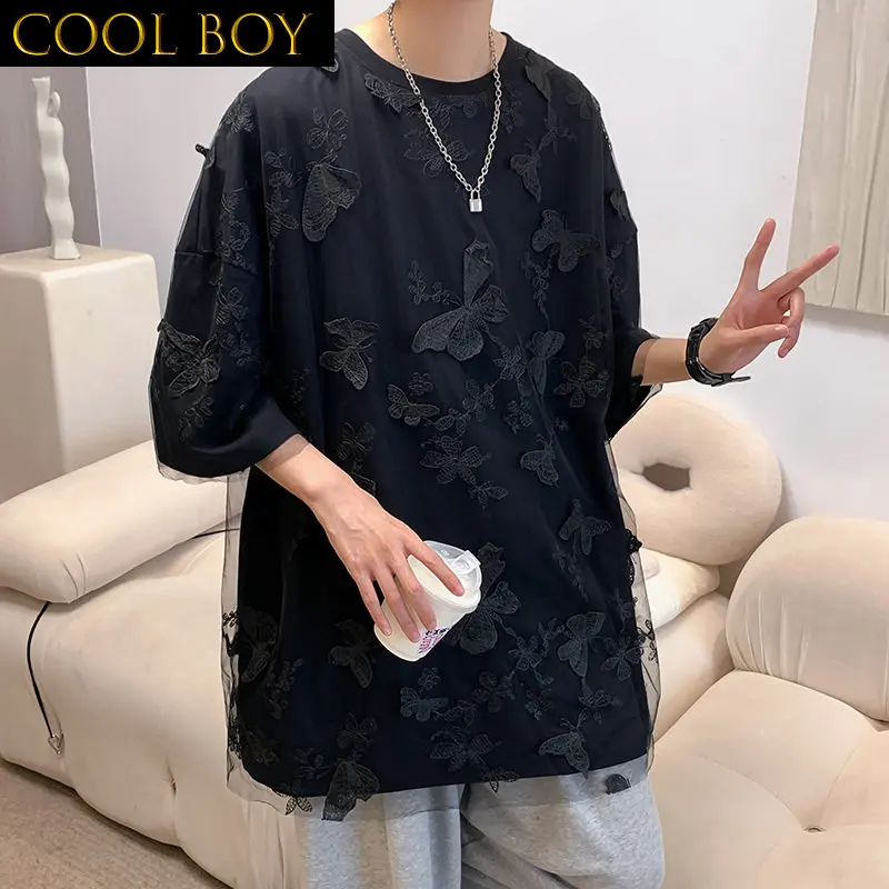 

E BOY Мужская Дизайнерская одежда унисекс красивая одежда в стиле High Street с круглым вырезом мешковатая универсальная хип-хоп Ulzzang Ins Подростковая