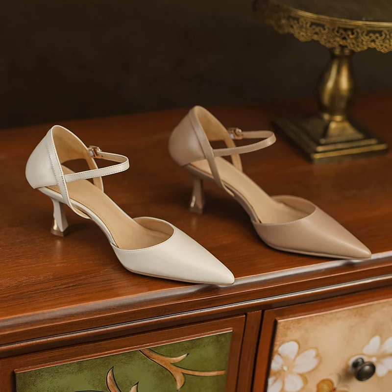 

Женские босоножки из натуральной кожи, сандалии-гладиаторы из воловьей и свиной кожи с острым носком и ремешком на щиколотке, обувь для лета, 22-25 см, 2023