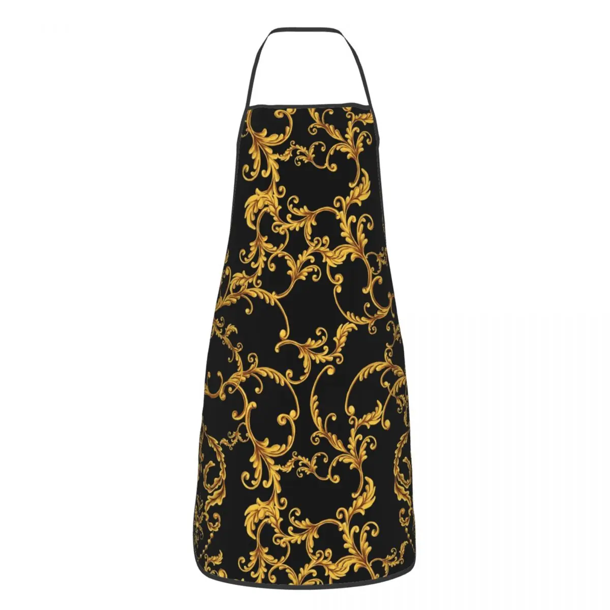 

Unisex Golden Baroque Leafs Floral Apron Kitchen Chef Cooking Baking Bib Men Women Flower Tablier Cuisine for Painting
