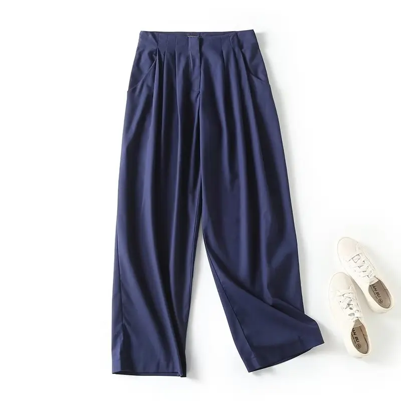 

Women 2023 New Chic Fashion Flax Pleats for Leisure Commuting Pleat Pants Vintage High Waist Side Pockets Female Trousers Mujer