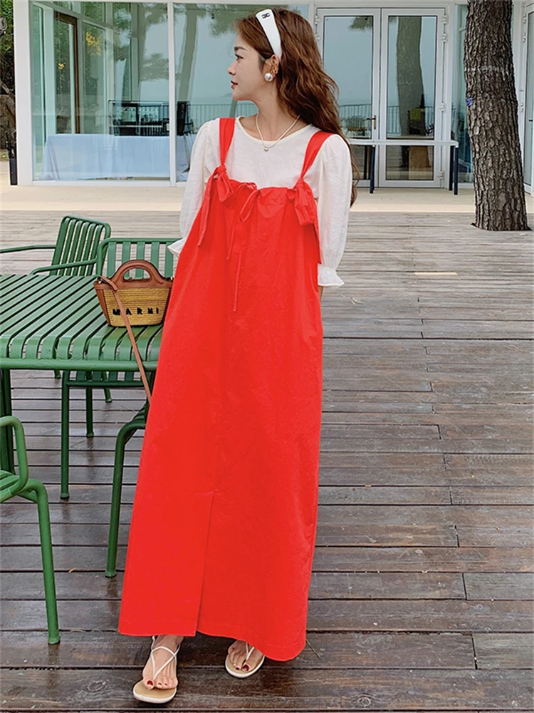 

Fashion Strap Dress for Women 2022 Summer Vintage Elegant Loose Casual Korean Style Girl Suspenders Dresses Long Dress 0342